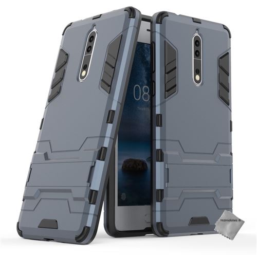 Housse etui coque rigide anti choc pour Nokia 8 avec verre trempe - BLEU FONCE