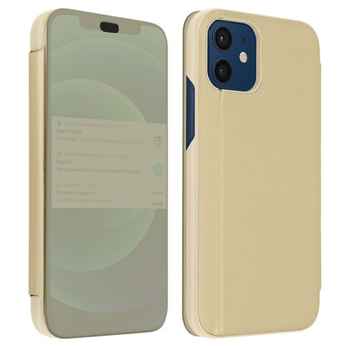 Avizar Housse pour iPhone 12 / 12 Pro Clapet translucide Design Miroir Support Vidéo doré