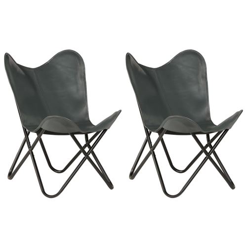 vidaXL Chaises papillon 2 pcs Gris Taille d'enfants Cuir véritable