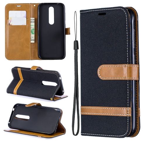 Etui en PU motif tissu de jeans de couleurs assorties avec support noir pour votre Nokia 4.2