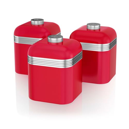 SWAN SWKA1020RN Lot 3 Pots Récipients Cuisine Multifonctions Retro métal 1L design vintage Rouge Rojo