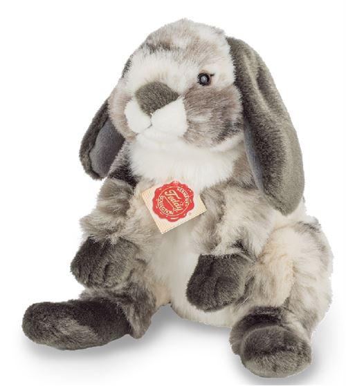 Peluche lapin gris et blanc assis 23 cm