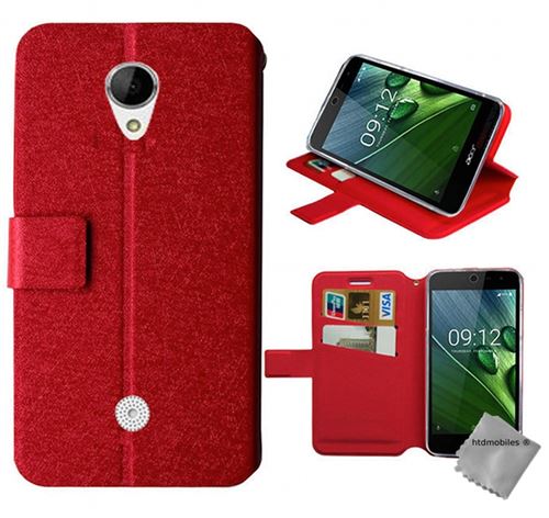 Housse etui coque pochette portefeuille pour Acer Liquid Zest 4G Z528 avec verre trempe - ROUGE