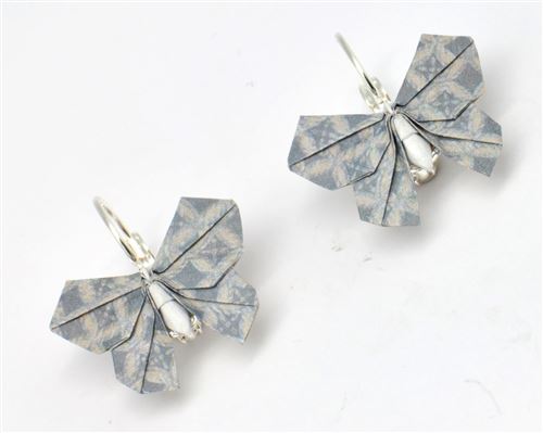 Boucles d'oreille papier origami papillon gris bleuté - the cocotte