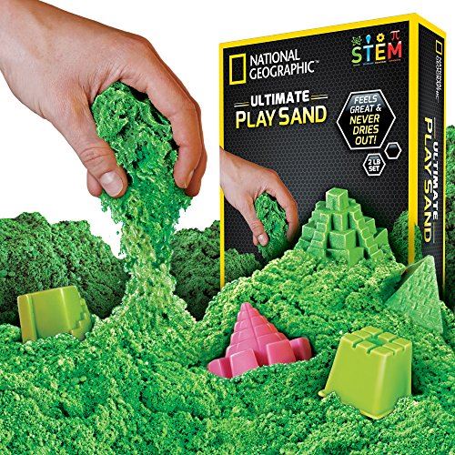SÉRIE GÉOGRAPHIQUE NATIONALE - 2 LBS de sable avec moules à château et plateau (vert) - Une activité sensorielle cinétique
