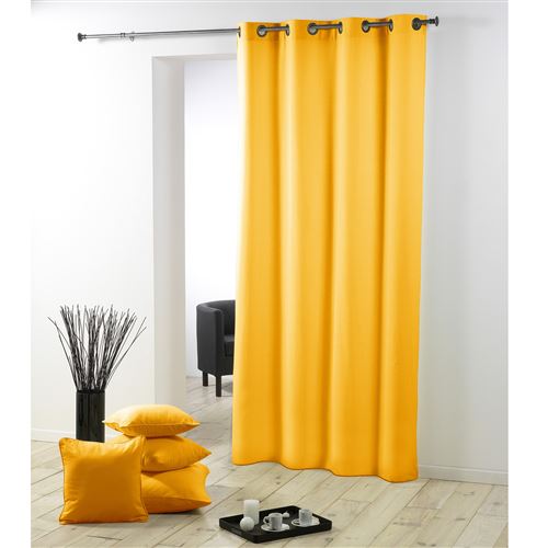Rideau a oeillets metal 140 x 280 cm polyester uni essentiel Jaune