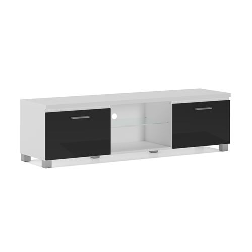 Home innovation - meuble de télévision led, meuble de salon, blanc mate et noir laqué, dimensions: 150x 40 x 42 cm de profondeur.