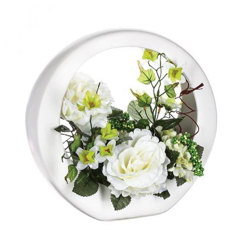 Composition florale de roses blanches - L 26 x l 16 x H 28 cm