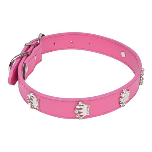 Meilleurs prix pour collier avec charms couronnes en simili cuir 55*2.5cm - fuchsia