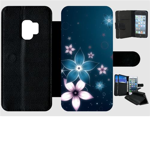 Etui My-Kase pour Galaxy S9 - abstrait fleur de lotus - Simili-cuir Noir