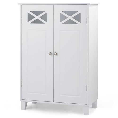 Meuble de Salle de Bain GIANTEX avec 3 Étagères à Hauteur Réglable Blanc 60x30x87 CM Armoire de Rangement , Laquée Non Toxique
