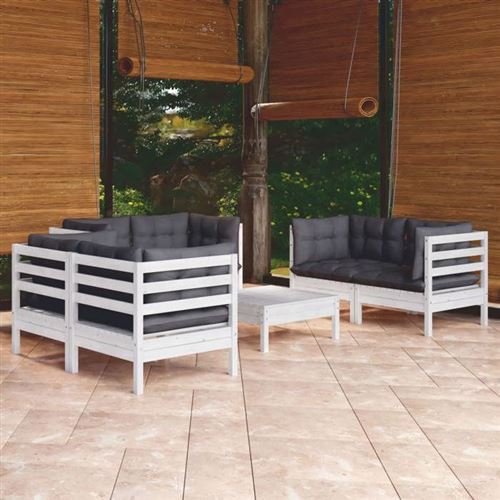 Non Communiqué Blanc Vidaxl Bois De Pin Massif Salon De Jardin 8 Pcs Avec Coussins Mobilier De Patio Meubles D'extérieur Mobilier De Jardin 3096467
