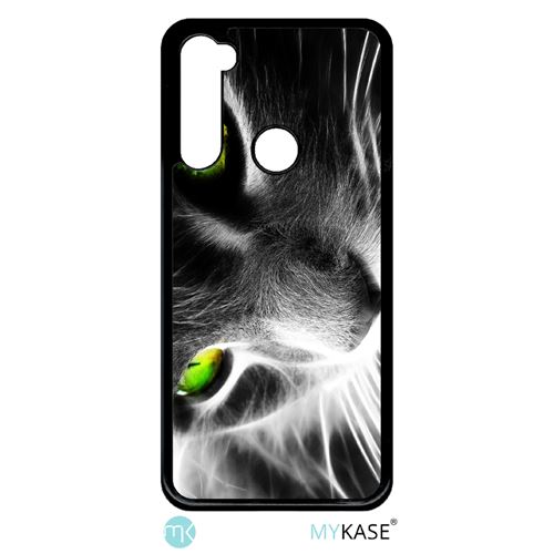 Coque My-Kase pour Note 8t - chat noir et blanc yeux vert - Plastique Noir