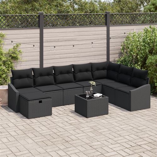 Non Communiqué Noir Ensemble De Canapés De Jardin 9 Pièces Avec Coussins Rotin Poly