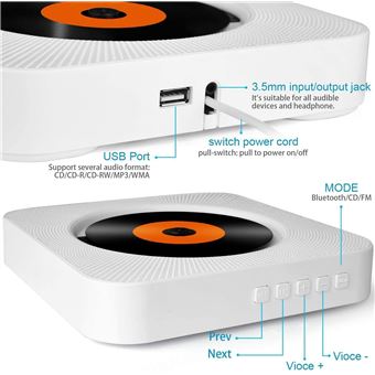 Lecteur Radio CD-USB(MP3)-Bluetooth avec télécommande, 2*2W Blanc