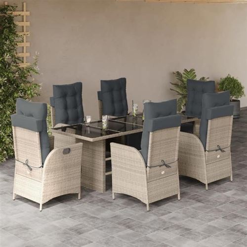 Non Communiqué Gris Vidaxl Ensemble À Manger De Jardin Avec Coussins 7 Pcs, Table Et Chaises Avec Dossier Réglable, Meubles D'extérieur, 3213362