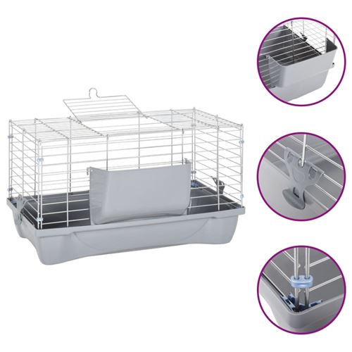 vidaXL Cage pour petits animaux gris 58x32x31 cm PP et métal