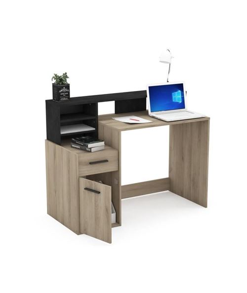 bureau avec rangements - delphi - chene/noir - l126,2 x p59.8 x h93.5cm - demeyere