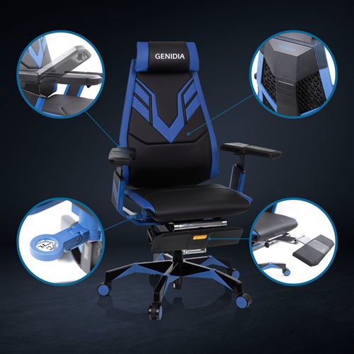 Chaise de Gaming haut de gamme GENIDIA ELITE PRO Noir/Bleu hjh