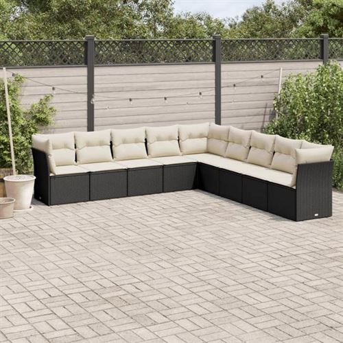 Vidaxl Noir Salon De Jardin 9 Pcs Avec Coussins Résine Tressée - Image 3