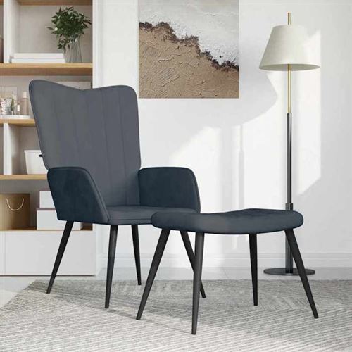 VIDAXL - Fauteuil de salon avec repose-pieds - Velours - Gris - Image 2