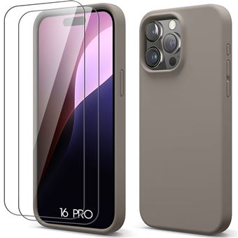 Coque + 2 Verres Trempés pour iPhone 16 Pro - Protection Silicone Liquide Doux Anti-Rayures Gris - BOOLING - 1
