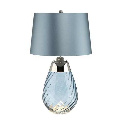 Elstead Lena Petite lampe de table bleue à 2 lumières, verre teinté bleu, abat-jour bleu canard, E27