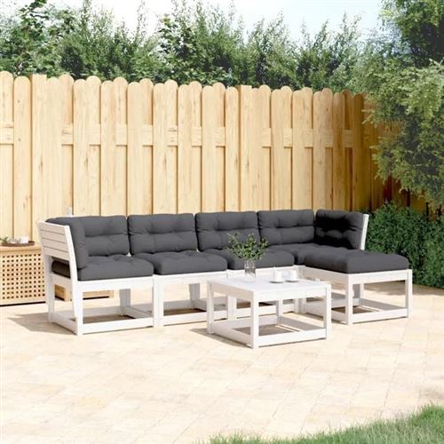 Non Communiqué Blanc Vidaxl Salon De Jardin Avec Coussins 5 Pcs, Sièges De Patio, Ensemble De Meubles, Mobilier De Terrasse Extérieur, Bois 3217011