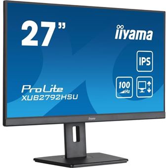 iiyama ProLite XUB2792HSU-B6 - Écran LED - 27" - 1920 x 1080 Full HD (1080p) @ 100 Hz - IPS - 250 cd/m² - 1300:1 - 0.4 ms - HDMI, DisplayPort - haut-parleurs - noir mat