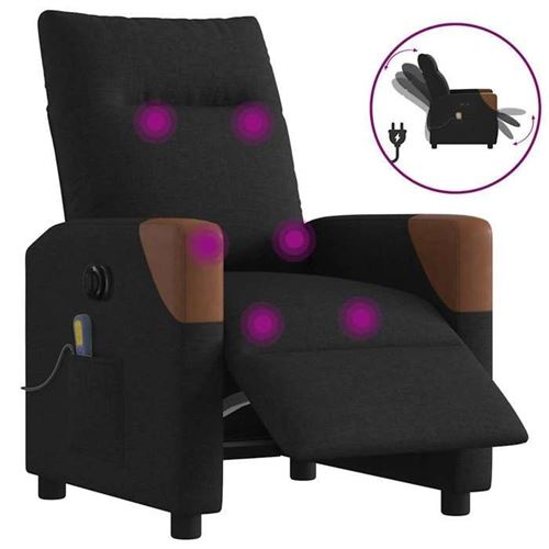 Vidaxl Noir Fauteuil De Massage, Relaxation Électrique Réglable Tissu - Image 2