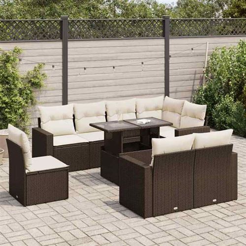 Non Communiqué Marron Resine Tressee Vidaxl Ensembles Canapes. Fauteuils Et Tables De Jardin 7 Pieces 65.5 X 65.5 X 69 9 Personnes