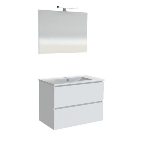 Ensemble Meuble de salle de bain 2 tiroirs - Blanc brillant - L 80 cm - LAGOON