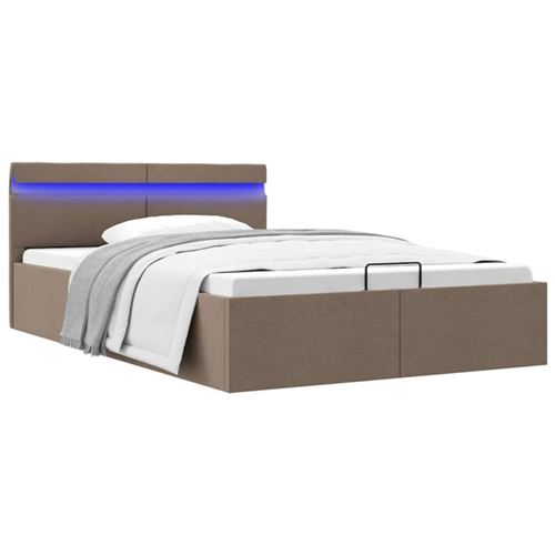 vidaXL Cadre de lit à stockage hydraulique et LED taupe 120x200 cm