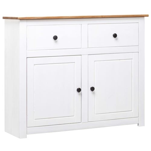 Non Communiqué Blanc Et Couleur De Bois Naturel Buffet Blanc 93X40x80 Cm Pin Gamme Panama