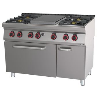 Fourneau gaz 4 feux + 1 plaque coup de feu avec four électrique statique GN 2/1 HP 120 Casselin