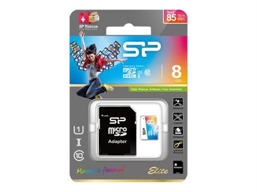 SILICON POWER Elite - Carte mémoire flash (adaptateur microSDHC - SD inclus(e)) - 8 Go - UHS Class 1 / Class10 - microSDHC UHS-I