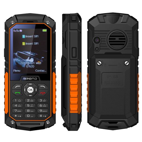 Portable Antichoc Double SIM 2.4 Pouces Téléphone Incassable IP68 FM Orange + SD 4Go - YONIS
