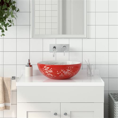 VidaXL Vasque à poser blanc et rouge rond Φ41x14 cm céramique