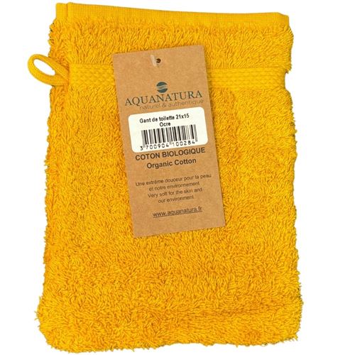  Gant de toilette Aqua Natura coton bio 21x15 cm jaune ocre 