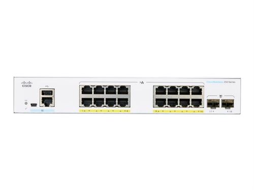 Cisco Business 250 Series CBS250-16P-2G - Commutateur - C3 - intelligent - 16 x 10/100/1000 (PoE+) + 2 x Gigabit SFP - Montable sur rack - PoE+ (120 W)