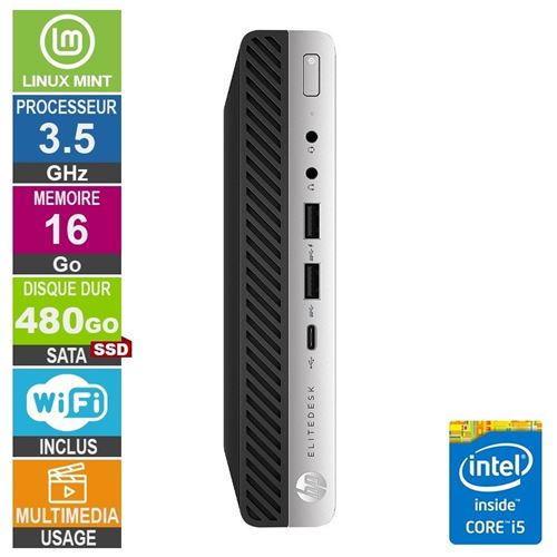 HP 600 G4 Mini i5-8500T 3.50Ghz 16Go/480Go SSD WiFi Linux Mint