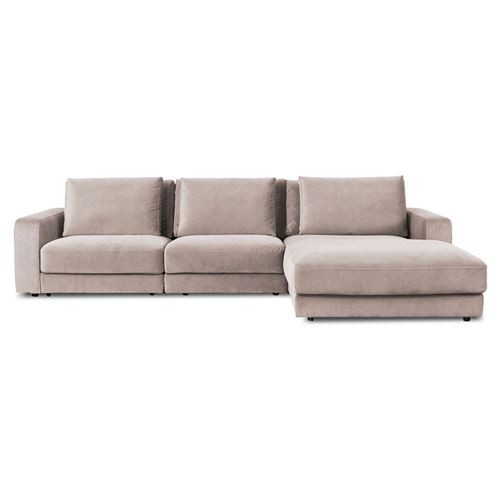 Canap&eacute; Velours Angle Droit Beige Venezia - 5 Places