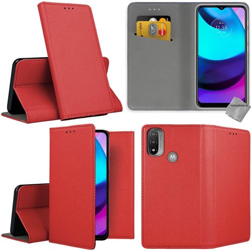 Housse etui portefeuille avec coque intérieure en silicone pour Motorola Moto E20 / E30 / E40 - verre trempe inclus - ROUGE MAGNET - htdmobiles