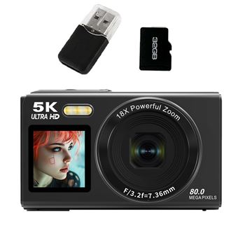 Appareil Photo Numérique 5K 80 MP Avec Double écran Et Zoom 18x - Compact Et Portable - Cadeau Pour Adolescents Et Débutants - Rose