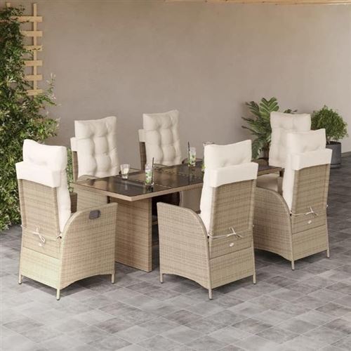 Non Communiqué Beige Vidaxl Ensemble À Manger De Jardin Avec Coussins 7 Pcs, Table Et Chaises Avec Dossier Réglable, Meubles D'extérieur, 3213358