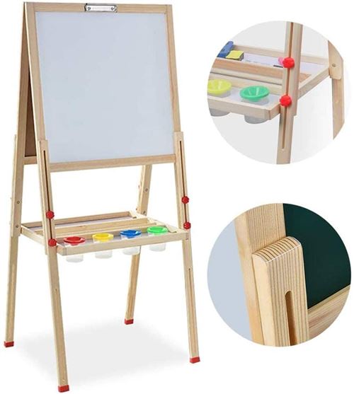 Dripex Tableau Enfant Double Face en Bois 49 x 49 CM, Chevalet Enfant Multifonction Réglable en Hauteur avec Craie Aimant, Cadeau de Jouet Educatif Créatif pour Garçon Fille de Plus de 3 Ans