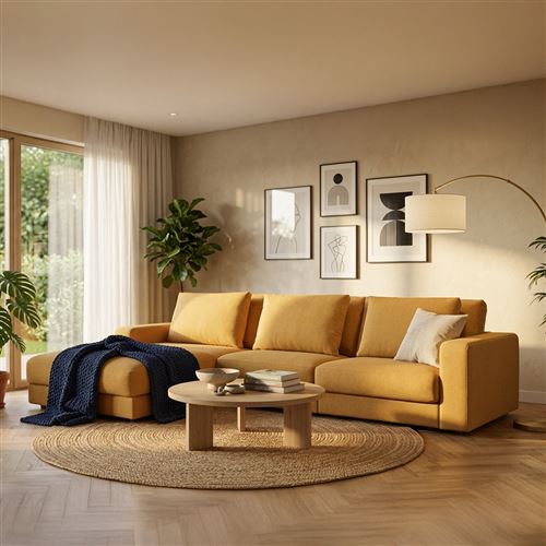 Canap&eacute; Tissu Angle Gauche Jaune Venezia 5 Places