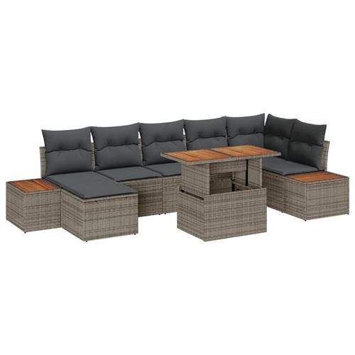 Non Communiqué Gris Vidaxl Ensemble De Canapé De Jardin 8 Pièces Avec Coussins Poly Rattan 3358828