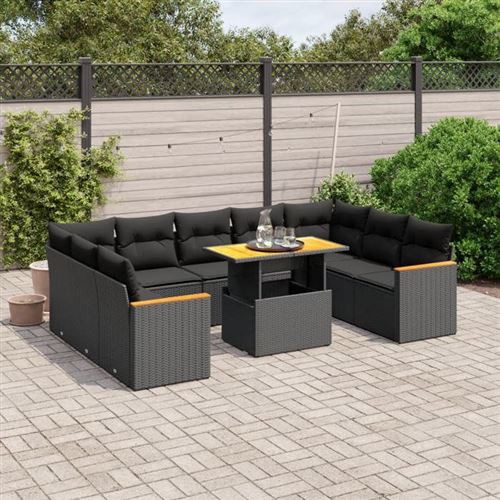 Non Communiqué Noir Vidaxl Salon De Jardin Avec Coussins 10 Pcs, Canapés De Terrasse, Ensemble De Meubles De Patio, Mobilier D'extérieur, 3273218