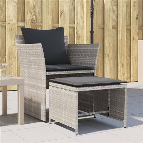vidaXL Chaise de jardin avec tabouret gris clair résine tressée, siège de jardin, siège d'extérieur, chaise d'extérieur, 368621
